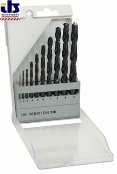 Набор из 10 свёрл по металлу Bosch HSS-R, DIN 338 1; 2; 3; 4; 5; 6; 7; 8; 9; 10 mm [1609200203]