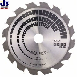 Диск пильный для циркулярок 235-30(25) Construct Wood 16зуб., BOSCH