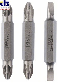 Набор из 3 двухсторонних насадок-бит Bosch S 0,6x4,0, PH2, PZ2; S 0,6x4,0, PH2, PZ2; 45 mm [2607001744]