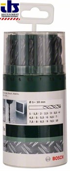 Набор из 19 свёрл по металлу Bosch HSS-R, DIN 338 1,0; 1,5; 2,0; 2,5; 3,0; 3,5; 4,0; 4,5; 5,0; 5,5; 6,0; 6,5; 7,0; 7,5; 8,0; 8,5; 9,0; 9,5; 10,0 mm [2609255033]