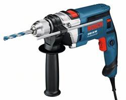 BOSCH GSB 16 RE+чемодан Дрель ударная электрическая с быстрозажимным патроном 750 Вт, частота ударов - 0-47.600 уд./мин., частота вращения - 0–2.800 об./мин., вес - 2.2 кг, бетон/сталь/дерево - 16/13/30