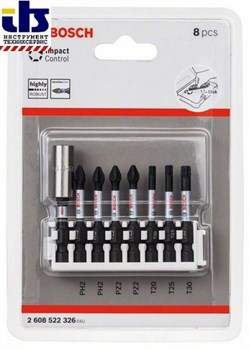 Impact Control Ударные биты PH2 (-2-), PZ2 (-2-), T20, T25, T30 + магнитный держатель, BOSCH