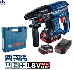 BOSCH GBH 180-LI Перфоратор БЕСЩЕТОЧНЫЙ (1*4.0 Ah + зарядное GAL 18V-40, в ЧЕМОДАНЕ, 2.0 Дж, вес 2.6 кг.,0611911022)
