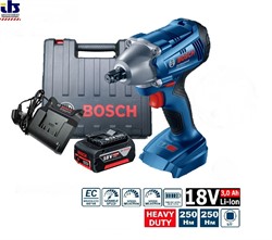 BOSCH GDS 250-Li (2*3.0 Ah + GAL 1820) Гайковерт аккумуляторный, патрон квадрат 1/2", АВР, чемодан 18V, 250Нм, 0-2400 об/мин, 2.0 кг - фото 85801