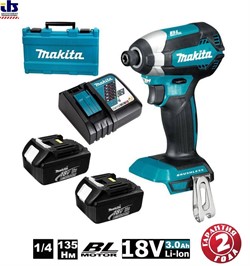 Шуруповерт ударный Makita DTD155RFE (б\щет,18В,2х3Ач, Li-ion,0-1600\3900об\м, А-Режим, 6-ти гр1\4",1.2кг,кор,135Нм, Кейс) (DTD 155 RFE) - фото 86210