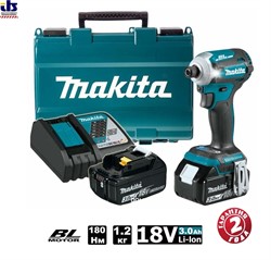 Шуруповерт ак.уд. б\щеточный Makita DTD171RFE18В (2х3АчLi-ion,0-1100\2100\3200\3600об\м, A-Режим, Т-Режим (Металл, Дерево), 6-ти гр1\4&quot;,1,2кг,чем,180Нм,М5-М16) (DTD 171 RFE)