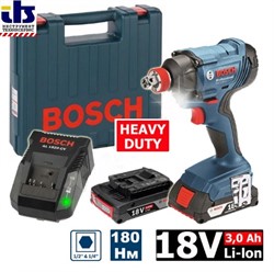 BOSCH GDX 180-LI (2*2.0Ah + AL1820) Гайковерт аккум ударный (шестигранник 1/4" + квадрат 1/2") 18V, 180Нм, 0-2800 об/мин - фото 88627
