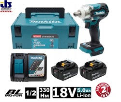 Гайковерт Makita DTW300RTJ  аккумуляторный  (18В, 2х5,0Ah, 330Nm 1/2", Кейс) - фото 88635