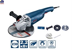 BOSCH GWS 2200-230 RSP Угловая шлифмашина (новое поколение двигателя и системы охлаждения) 2200 Вт, 230 мм, 6500 об/мин, 5.4 кг. (06018C1320)