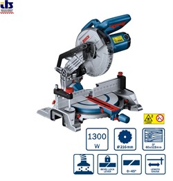 Торцовочная пила BOSCH GCM216 (1300 Вт, 216х30.0 мм, глуб. до 60 мм, шир. до 123 мм) (0601B33000) - фото 89053