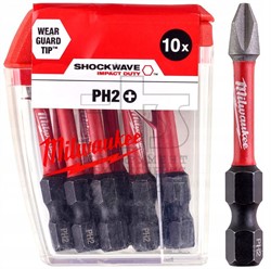 Бита ударная для шуруповерта MILWAUKEE SHOCKWAVE PH2 50 мм (10 шт.), - фото 94892