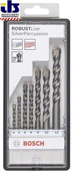 Bosch Набор из 7 свёрл по бетону Robust Line Silver Percussion 4; 5; 6; 6; 8; 10; 12 mm 2607010545