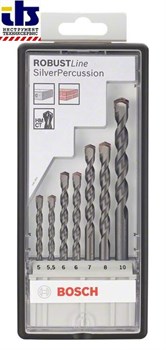 Набор из 7 свёрл по бетону Bosch Robust Line Silver Percussion 5; 5,5; 6; 6; 7; 8; 10 mm [2607010548]