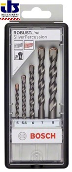 Набор из 5 свёрл по бетону Bosch Robust Line Silver Percussion 5; 5,5; 6; 7; 8 mm [2607010526]