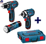 Bosch Аккумуляторная дрель-шуруповёрт GSR 10,8-2-LI + Гайковерт ударный GDR 10.8 Li + Фонарь GLI 10.8 V-Li все в чемодане L-BOXX АКЦИЯ!!! 0615990cl0