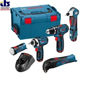 Bosch Аккумуляторная дрель-шуруповёрт GSR 10,8-2-LI + Мультишлифовальная машина GOP 10.8 V-Li  + угловой шуруповерт GWI 10.8 V-Li + ударный гайковерт GDR 10.8 V-Li АКЦИЯ!!! в чемодане L-BOXX 0615990cl2