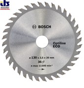 Диск пильный 130х20/16 мм 36 зуб. по дереву OPTILINE ECO WOOD BOSCH (твердоспл. зуб) (2608641782)