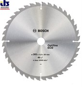 Диск пильный 305х30 мм 40 зуб. по дереву OPTILINE ECO WOOD BOSCH (твердоспл. зуб) (2608641798)