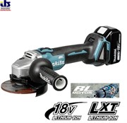 Угловая шлифмашина аккумуляторная MAKITA DGA508Z (8500об\м,2.6кг,кор,б\акк и з\у,пл пуск,anti-restart,защита от обр.уд., электрический тормоз)
