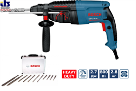 Перфоратор BOSCH GBH 2-26 DRE + набор оснастки (800 Вт, 2.7 Дж, 3 реж., патрон SDS-plus, вес 2.7 кг) (0615990L43)