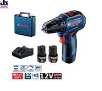 BOSCH GSR 12V-30 (2*2.0 Ah) в ЧЕМОДАНЕ. Шуруповерт БЕСЩЕТОЧНЫЙ (EC-motor) 12V, 30НМ, 2 скорости, EC-motor, 2*2.0 Ah чемодан, зарядное GAL 12V-40, 2 аккумулятора