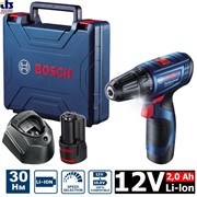 BOSCH GSR 120-LI шуруповерт (2 x 2.0 Ah, в чемодане, БЗП, светодиод, 30 НМ, 0-400/1500 об/мин, вес 1 кг, 06019G8000,06019G8020)