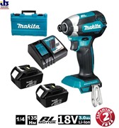Шуруповерт ударный Makita DTD155RFE (б\щет,18В,2х3Ач, Li-ion,0-1600\3900об\м, А-Режим, 6-ти гр1\4&quot;,1.2кг,кор,135Нм, Кейс) (DTD 155 RFE)