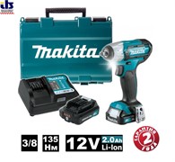 Гайковерт аккумуляторный Makita TW140DWAE (0-3200у\м,135Нм, 3/8&quot; 1.1кг,кор,подсв,M5-M12,б\акк и з\у) (TW 140 DWAE)
