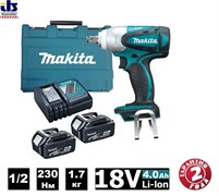 Гайковерт аккумуляторный Makita DTW251RME (18В,2х4АчLi-ion,0-3200у\м,230Нм,квадрат 1\2&quot;,1.7кг,чем,подсв,М10-М16) (DTW 251 RME)