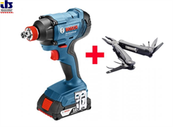 Аккум. ударный гайковерт BOSCH GDX 180-LI в чем. + мультитул Swiss Peak (18.0 В, 2 акк., 3.0 А/ч Li-Ion, посадочн. квадрат 1/2, внутр. шестигр. 1/4 &quot;, (0615990K9W)