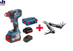 Аккум. ударный гайковерт BOSCH GDX 18V-200 C L-BOXX + мультитул Swiss Peak (18.0 В, 2 акк., 5.0 А/ч Li-Ion, посадочн. квадрат 1/2, внутр. шестигр. 1/4 (0615990L00)