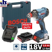 BOSCH GDX 180-LI (2*2.0Ah + AL1820) Гайковерт аккум ударный (шестигранник 1/4&quot; + квадрат 1/2&quot;) 18V, 180Нм, 0-2800 об/мин