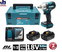 Гайковерт Makita DTW300RTJ  аккумуляторный  (18В, 2х5,0Ah, 330Nm 1/2&quot;, Кейс)
