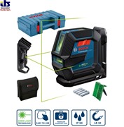BOSCH GLL 2-15 G + LB 10 + кейс Нивелир с зеленым лучем + держатель LB10 + чемодан диапозон 15м,  ±0,3 мм/м, зеленый луч держатель LB 10, кейс