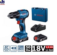 Аккум. дрель-шуруповерт BOSCH GSR 185-LI в чем. (2 акк., 2.0 А/ч Li-Ion, 2 скор., 50 Нм, шурупы до 10 мм, 06019K3000,06019K3100)
