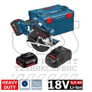 Аккум. циркулярная пила по металлу BOSCH GKM 18 V-LI L-BOXX (18.0 В, 2 акк., 5.0 А/ч, Li-Ion, 136х20 мм, до 50 мм) (06016A4002)