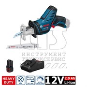 BOSCH GSA 12V-14 (1*2.0Ah + GAL 12V-40) Ножовка аккум со стартовым набором в коробке 12V, 0-3000 об/мин, 65 мм в древесине
