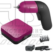 АККУМ ШУУПОВЕРТ  BOSCH IXO COLOR  (3.6V, 4,5Нм,1,5Ah, кейс, 10 бит, Зарядное устройство Micro-USB, цвет: фуксия)