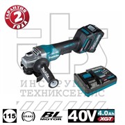 XGT_Углошлифмашина  GA004GZX1 аккумуляторная (40V / 115мм / 1*4,0Ah+DC40RA / Makpac 4), MAKITA