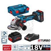 Углошлифмашина  GWS 18V-15 SC  аккумуляторная  (BITURBO / 2*8,0Ah / L-Boxx), BOSCH
