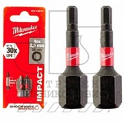 Бита ударная для шуруповёрта MILWAUKEE SHOCKWAVE Hex2 5 25 mm(2шт), AEG